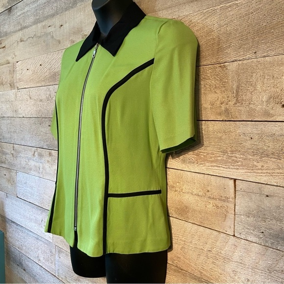 Vintage Amoretti women’s  chartreuse & black shirt-sleeved blazer in size 12 - Picture 2 of 7